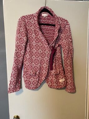Odd Molly Red and White Geometric Knit Blazer